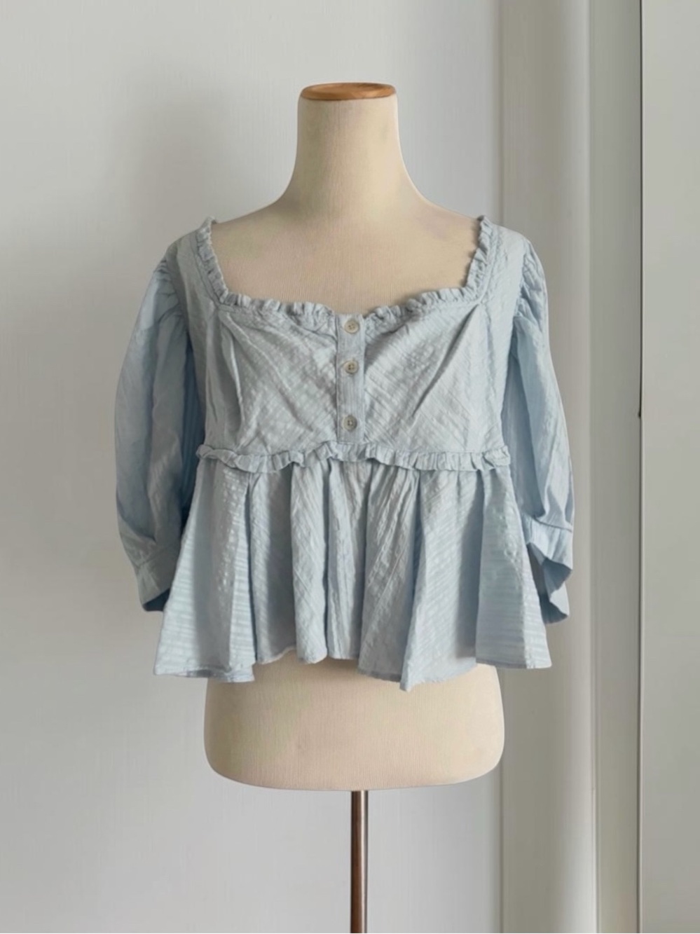 Free People Light Blue Leave It To Me Babydoll Top